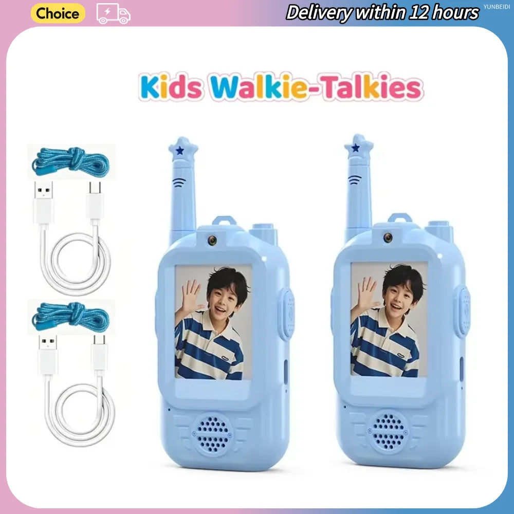 Walkie Talkies con Video para Niños – Pack 2 Unidades, Alcance 500m, Carga USB-C
