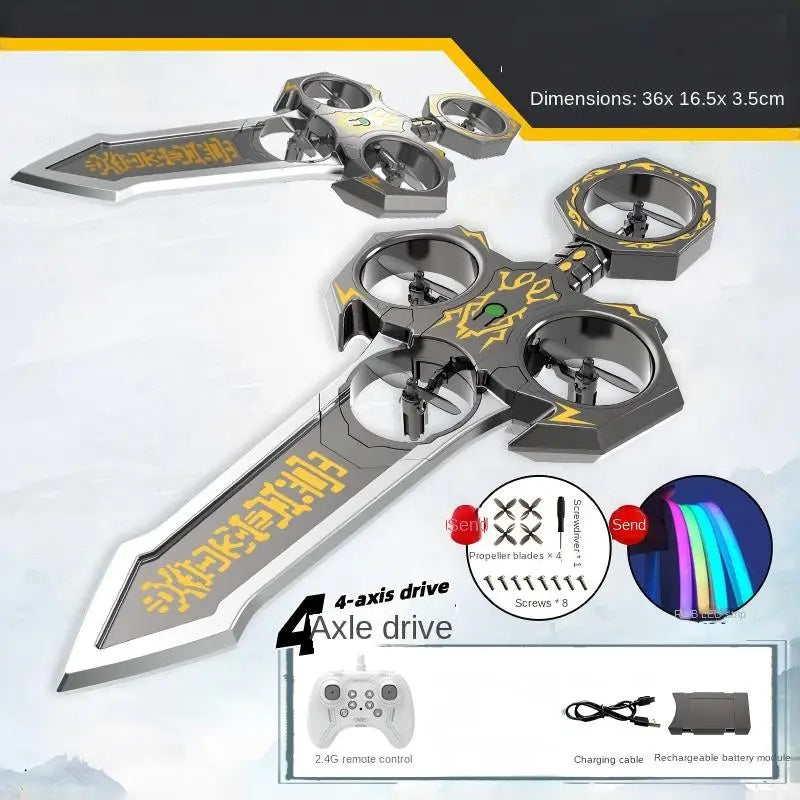 Drone Espada Voladora 36cm – Control Remoto, 3 Velocidades, Giro 360°, Material Resistente a Caídas