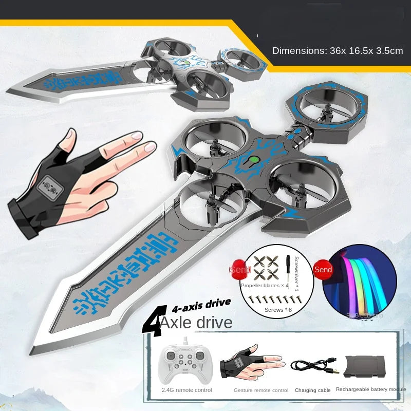 Drone Espada Voladora 36cm – Control Remoto, 3 Velocidades, Giro 360°, Material Resistente a Caídas