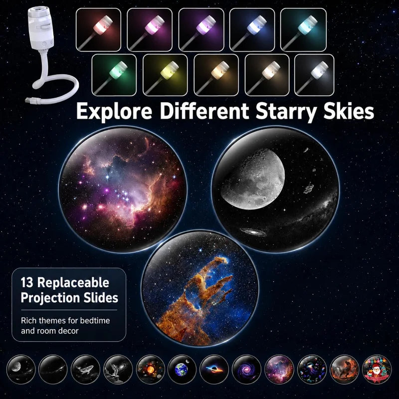 2-in-1 Mini USB Galaxy Projector Night Light 360° Adjustable Brightness Starry Sky Projector Light For Bedroom Ceiling Car Decor