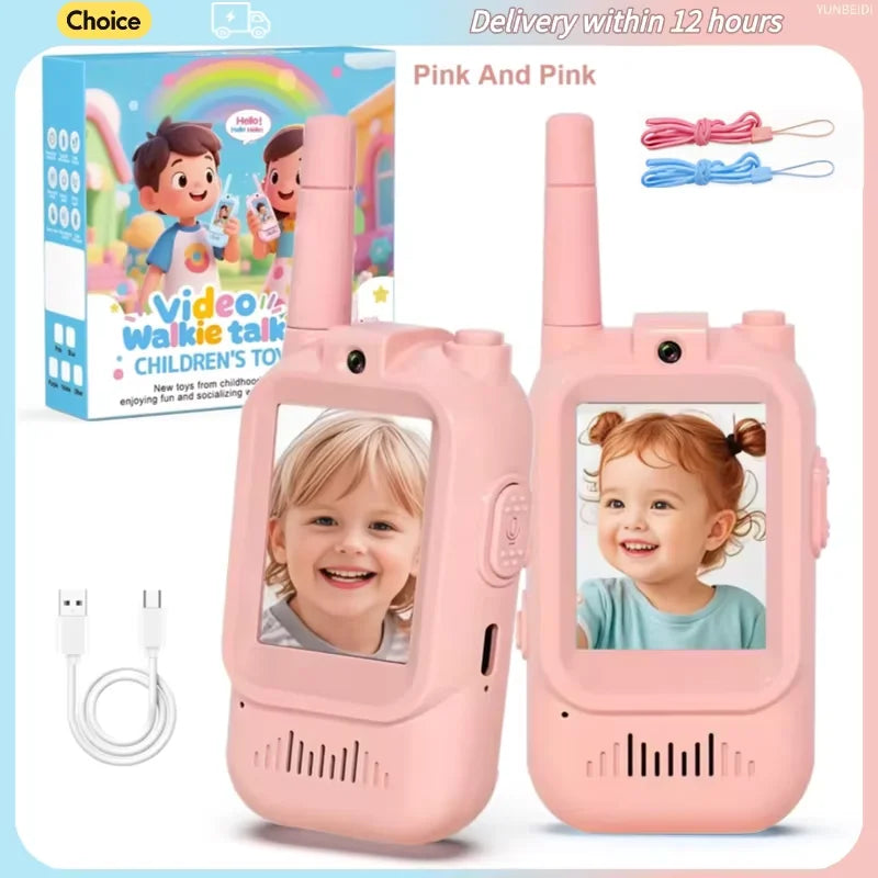 Walkie Talkies con Video para Niños – Pack 2 Unidades, Alcance 500m, Carga USB-C