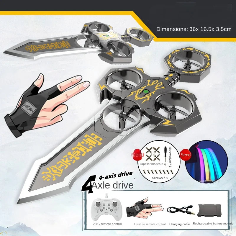 Drone Espada Voladora 36cm – Control Remoto, 3 Velocidades, Giro 360°, Material Resistente a Caídas