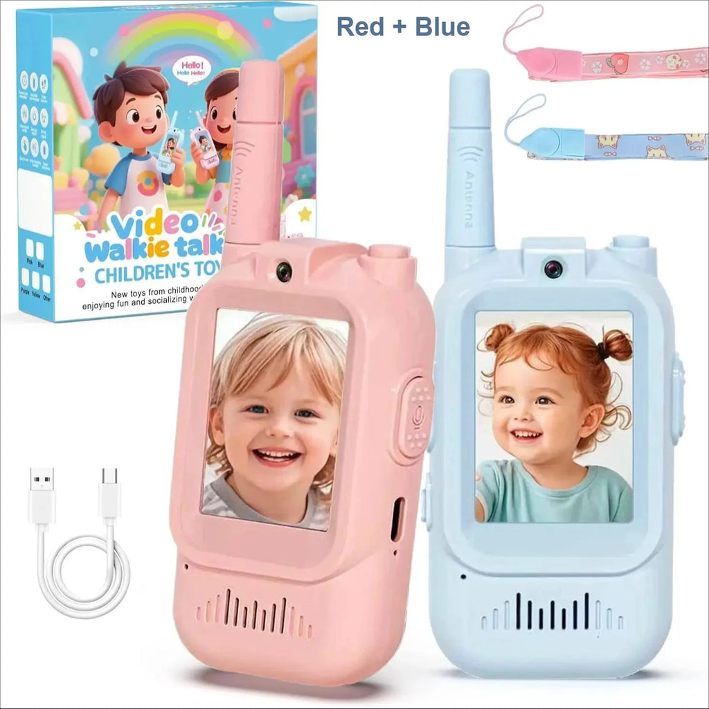 Walkie Talkies con Video para Niños – Pack 2 Unidades, Alcance 500m, Carga USB-C