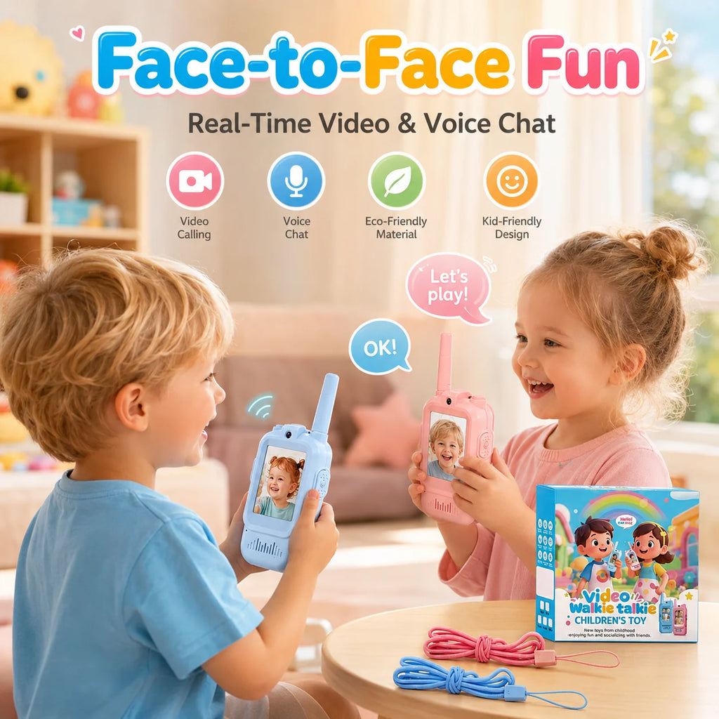 Walkie Talkies con Video para Niños – Pack 2 Unidades, Alcance 500m, Carga USB-C