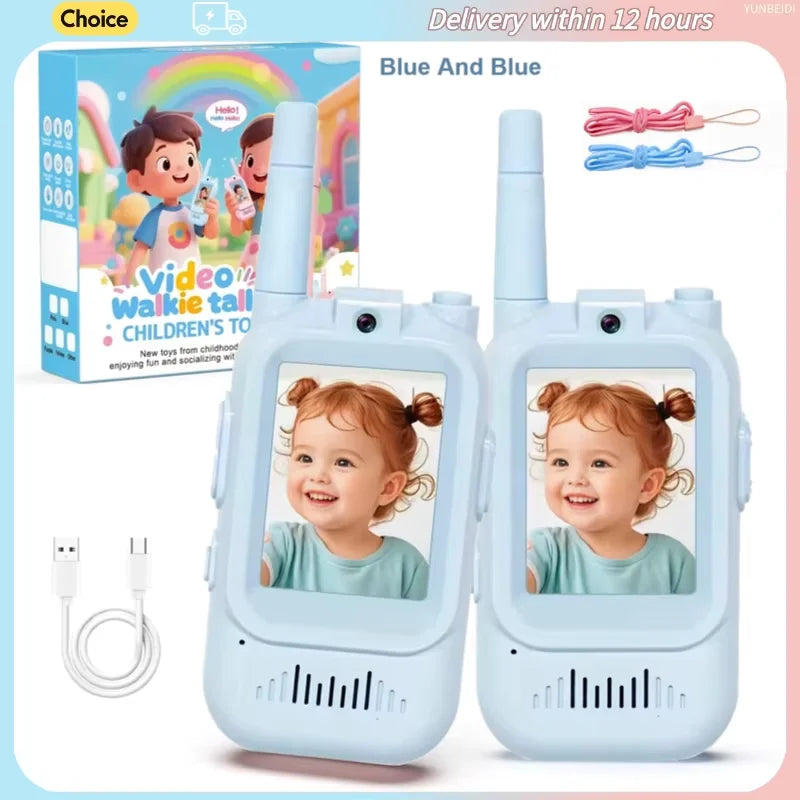 Walkie Talkies con Video para Niños – Pack 2 Unidades, Alcance 500m, Carga USB-C