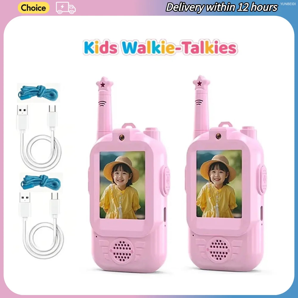 Walkie Talkies con Video para Niños – Pack 2 Unidades, Alcance 500m, Carga USB-C