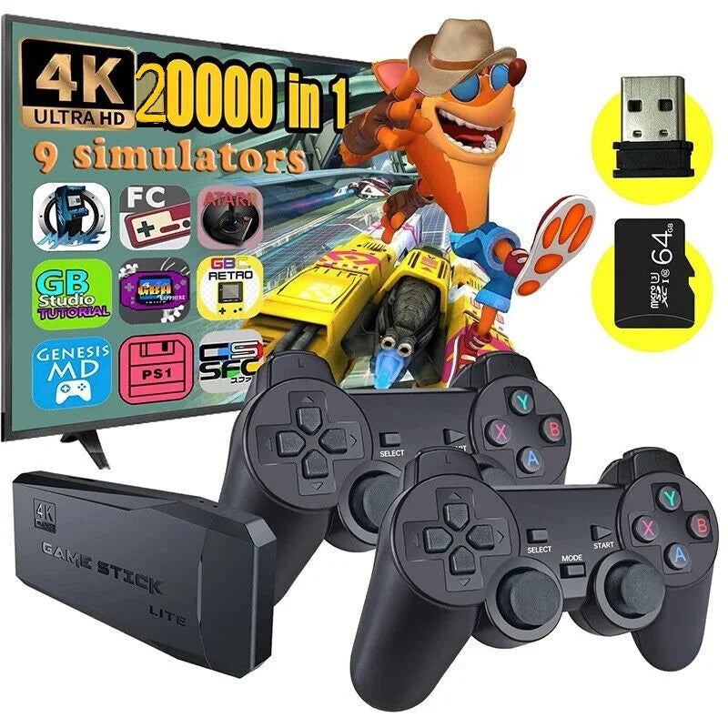 Home Video Game Controller Lite 4K Video Game M8 Console 64GB Dual Wireless Controllers, Nostalgic Retro Style