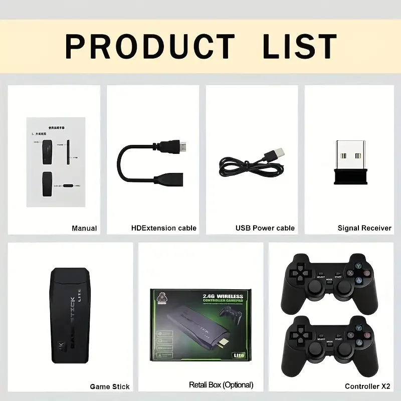 Home Video Game Controller Lite 4K Video Game M8 Console 64GB Dual Wireless Controllers, Nostalgic Retro Style