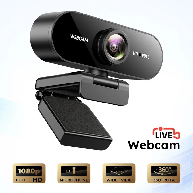 Webcam Full HD 1080P con Micrófono y Ángulo Amplio